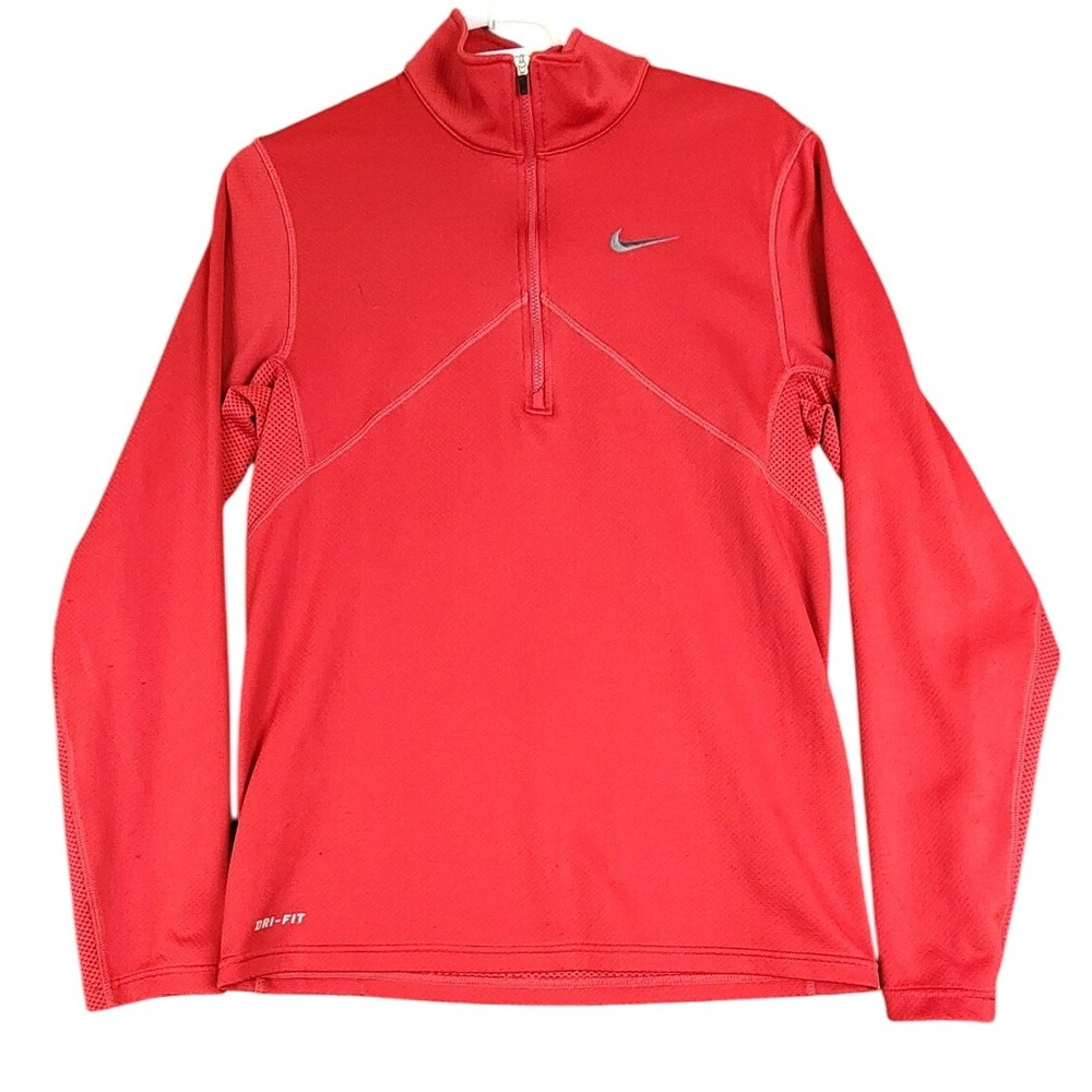 Nike Dri-FIT Red‎ Quarter Zip Pullover Long Sleeve Athletic Top - Small